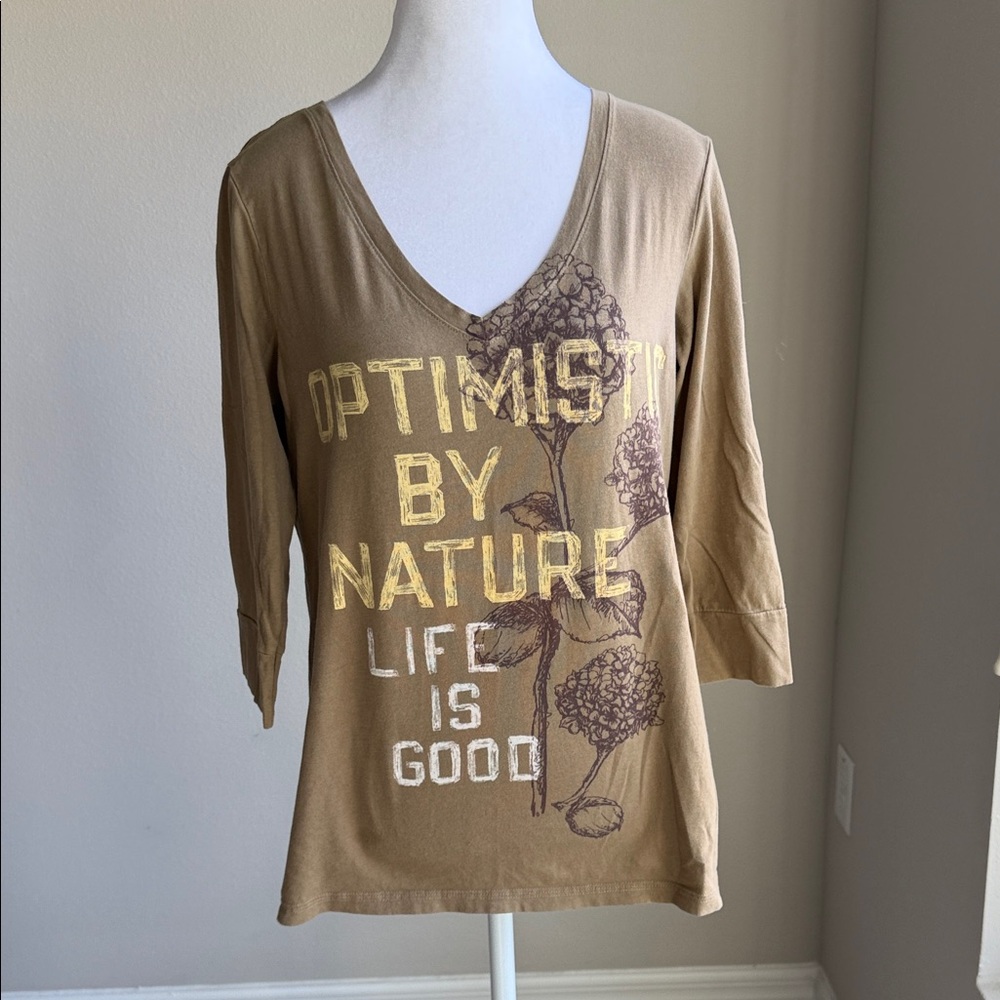 Life is Good women’s tan 3/4 sleeve teeshirt